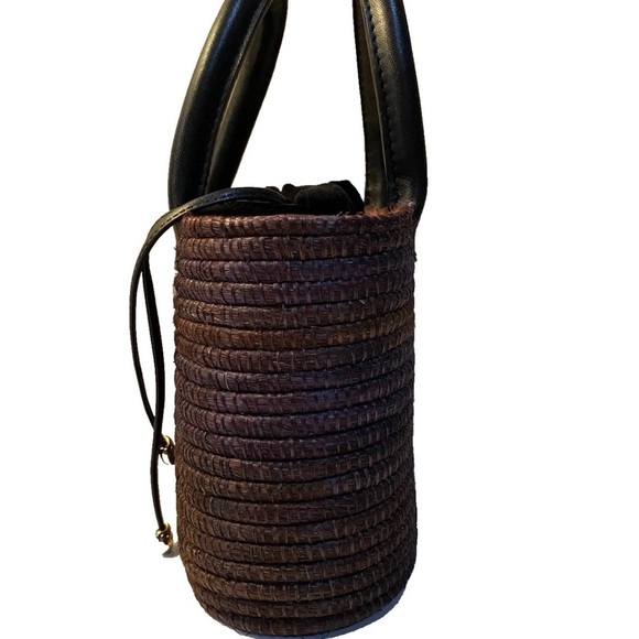Cesta Collective Jute Rafia Mini Top Handle Handbag Black Brown - Picture 4 of 13